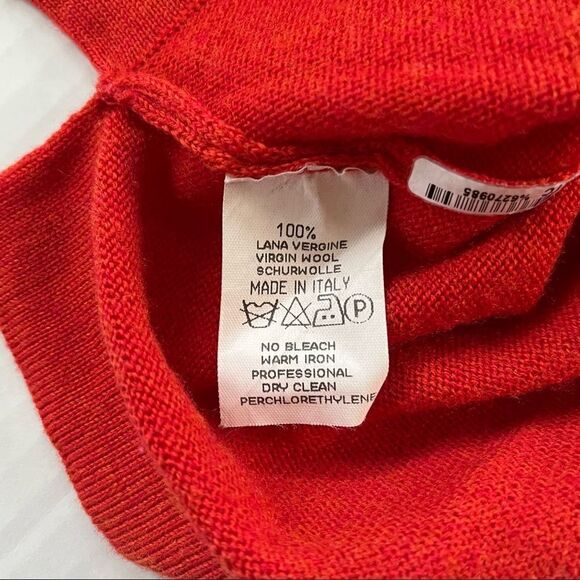 Gran Sasso Mark Shale Wool Sweater Men's Large Red Orange V Neck Made in Italy - Picture 7 of 7